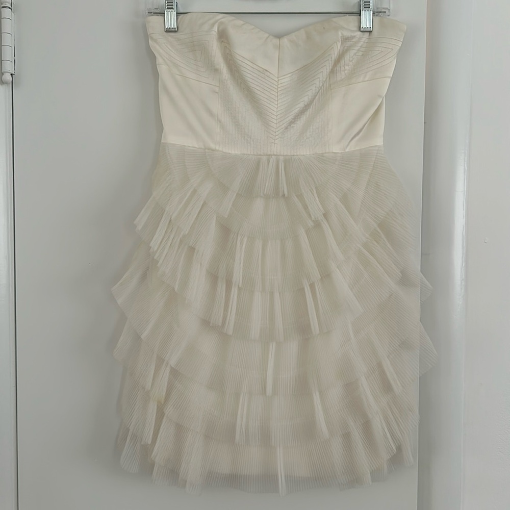 BCBG White Strapless Tulle Mini Dress